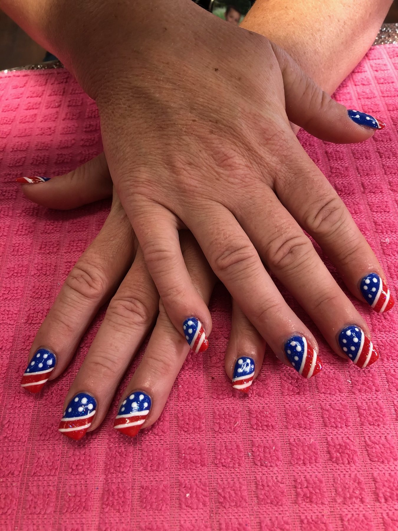 American flag inspired blue red and white nail art by Velour Nails Studio